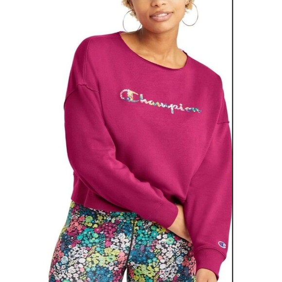 NWT Women's Purple Champion Cropped Pullover Sweatshirt, Size Large - Picture 1 of 11